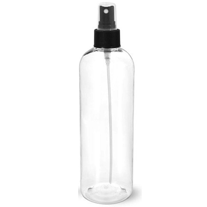 16 oz Clear PET Plastic Cosmo Round w/ 24-410 Black Sprayer