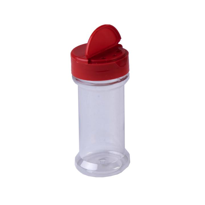 Sample- 7 oz Clear PET Spice Jars w/ 53-485 Red Spice Cap w/ Spoon/Pour