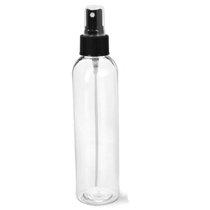 8 oz Clear PET Plastic Cosmo Round w/ 24-410 Black Sprayer