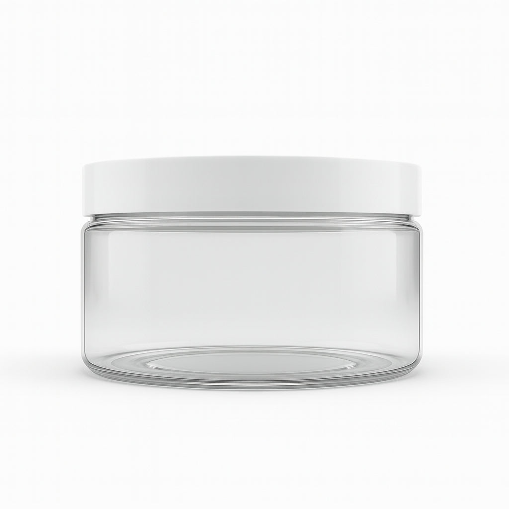 8 oz Clear PET Straight Side Jar w/ 89-400 White Smooth Cap