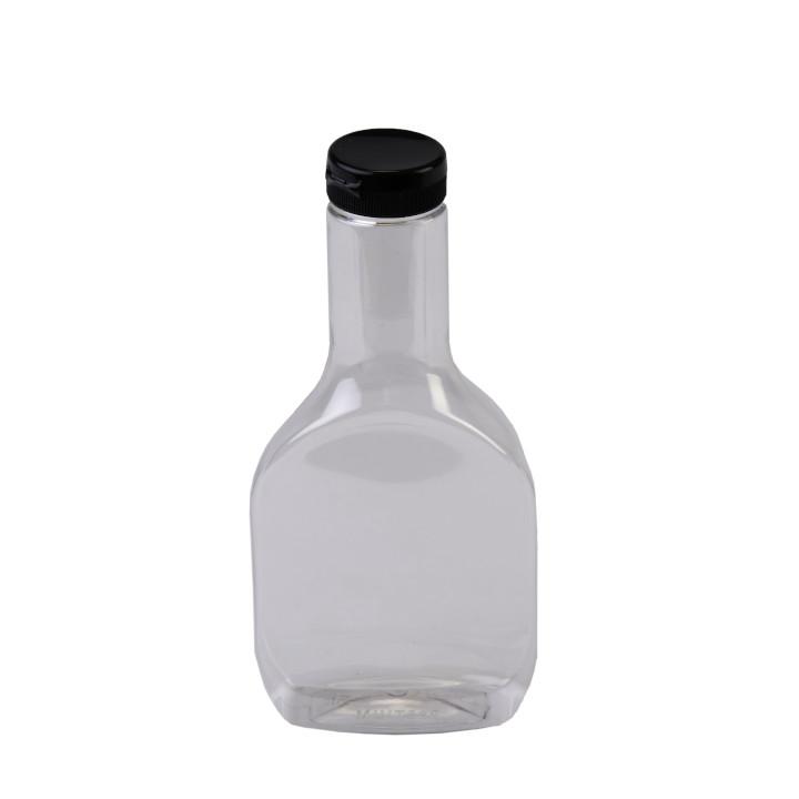 16 oz. Clear PET Salad Dressing Bottles w/ 38 mm Black Snap Top