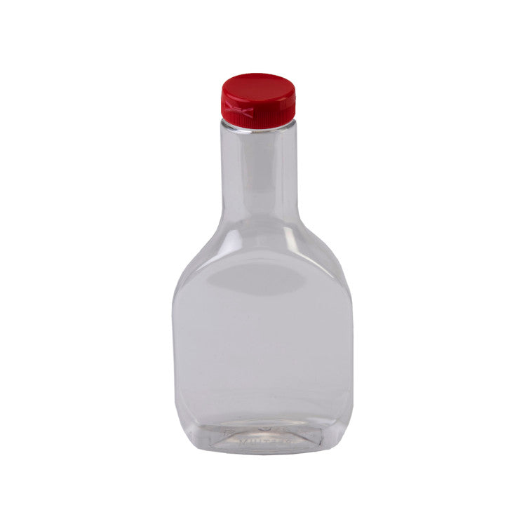 16 oz. Clear PET Salad Dressing Bottles w/ 38 mm Red Snap Top